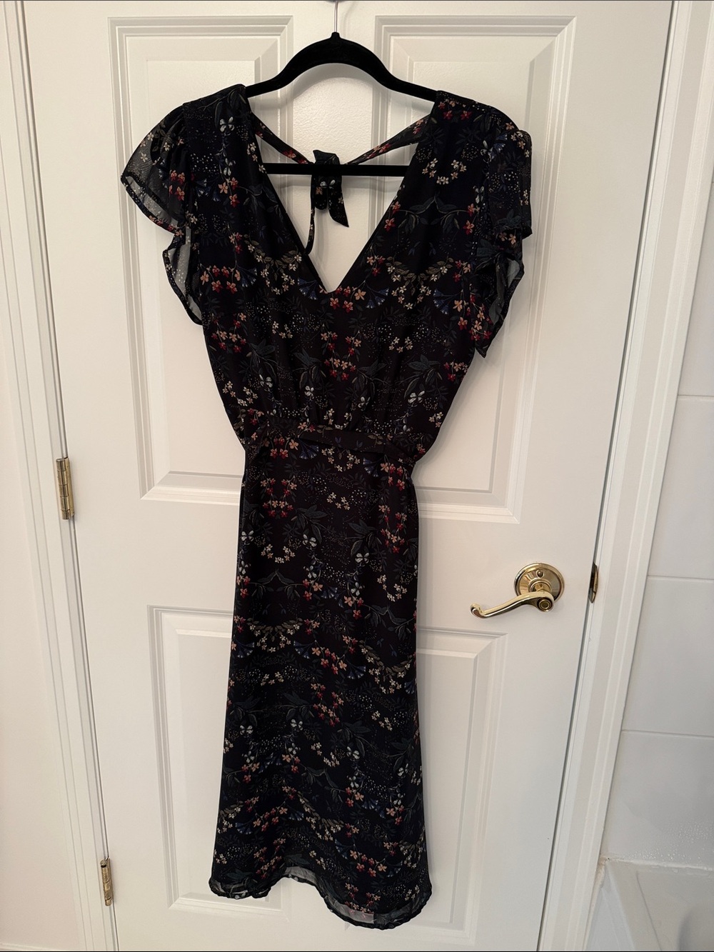 DESIGN LAB Black Floral Midi Dress with Tie Back